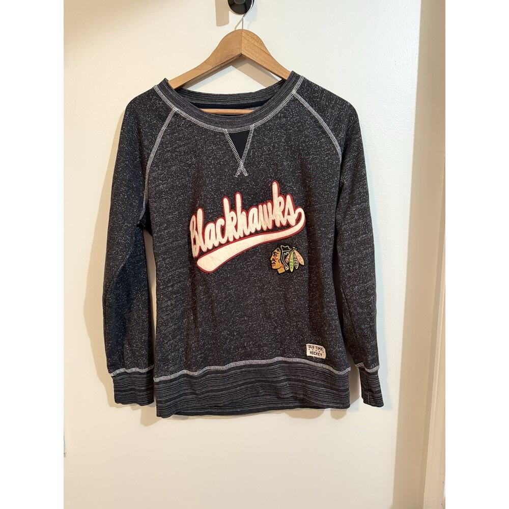 Chicago Blackhawks Shirt Womens Medium Gray Long Sleeve Old Time Hockey